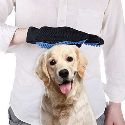 2PCS Pet Grooming Glove, Dog Brush Glove, Gentle Deshedding Brush Glove,Mess-Free Grooming Efficient Pets Hair Remover Mittens Washing Gloves for Short and Long Hair Dogs & Horses & Cats (Blue)