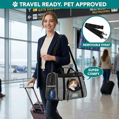 PetAmi Airline Approved Pet Carrier for Cats & Small Dogs, Soft Sided TSA Travel Carrier Bag Sherpa Bed, Breathable Mesh Ventilation, Collapsible Bowl, Fit Under Seat, Up to 18 lbs, Small Heather Gray - color: Heather Gray, size: Small - 17"L x 10.2"W x 1