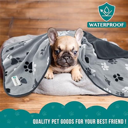 PetAmi Waterproof Pet Blanket Dog Bed Couch Cover for Furniture, Reversible Washable Soft Fleece - color: Paw Print Gray, size: Large (40x60)