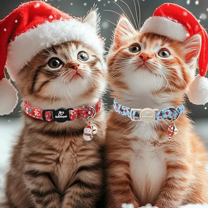 2 Pack Christmas Cat Collars - Breakaway Cat Collar with Bell, Candy Cane and Snowman Pendant, Winter Adjustable Kitten Collars for Girl Boy Cats, Blue&Red - color: Blue&Red
