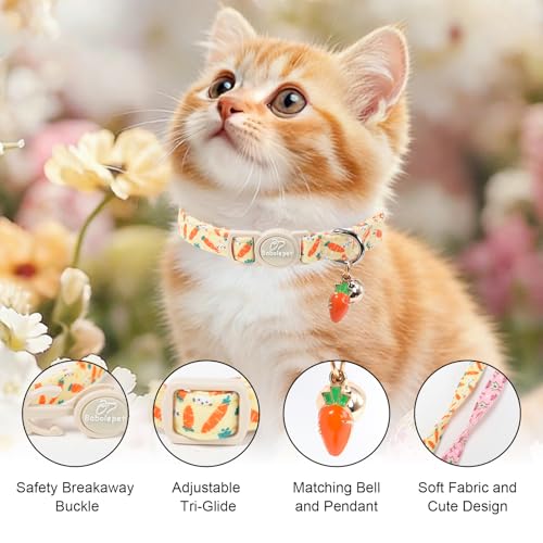 2 Pack Easter Cat Collars - Playful Chick & Carrot Easter Breakaway Cat Collar with Bell & Matching Pendant, Adjustable Spring Holiday Pink Yellow Kitten Collars for Boy Girl Cats - color: Chick&Carrot