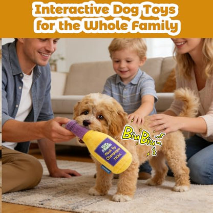 Champagne Bottle Squeaky Crinkle Dog Toy - Interactive Plush Chew Toys for Puppy Teething, Small Dogs, Aggressive Chewers and Keeping Busy - color: Yellow - Champagne Bottle