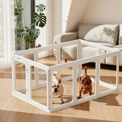 Clear Acrylic Dog Playpen - 50 x 33.4 Inch, 24" H 10 Planes Transparent Dog Fence Indoor, Sturdy Pet Pen for Puppy/Small Dog/Rabbit/Pig, Easy Assemble & Cleaning Plastic Whelping Box Enclosure, White - color: White