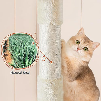 Yaheetech 76.5in Multi-Level Large Cat Tree, Big Cat Tower with 3 Condos, Cozy Plush Perches, 9 Sisal Scratching Posts and Ladder, Activity Center for Large Kitties, Beige - color: Beige