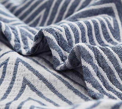 MEJU Blue Striped Checks Triange Muslin Reversible Throw Blanket for Bed Sofa Couch 100% Combed Cotton 3 Layer Soft Warm Quick Dry Throw Blanket Bedspread Bed Coverlet Sheet Full Queen 80 in X 90 in - color: Check2 Blue, size: F/Q 80 in x 90 in