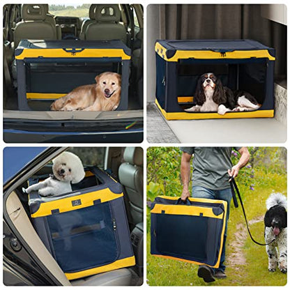 Soft-Sided Dog Crate 40 Inch XL by A4PET, Collapsible Foldable Crate for Large Dogs, Breathable Mesh, Washable Cover, Patented Screw Frame, Travel & Car Safe - color: Blue+Yellow, size: 40.0"L x 25.0"W x 25.0"H