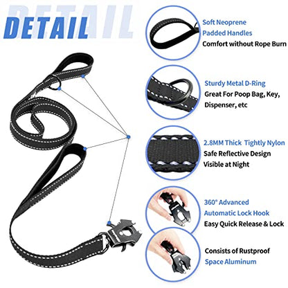 Strong Heavy Duty Dog Leash - 4ft Reflective Nylon Training Leash with Soft Padded Double Handle & Auto Lock Frog Clip - Safety Traffic Control for Large Medium Small Dogs No Pull Walk Black Black,4ft - color: Black Black, size: 4FT x 1" x 2.8MM