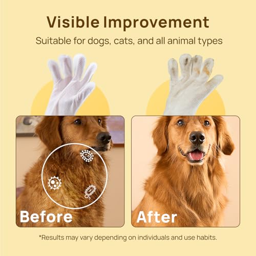 HICC PET Cleaning Deodorizing Glove Wipes for Dogs & Cats, Vet Recommended Hypoallergenic Hydrating & Nourish Fur Pet Grooming Glove Wipes, Pet Bathing Wipes for Horse Coat Care,6pcs Unscented - size: 6 PCS