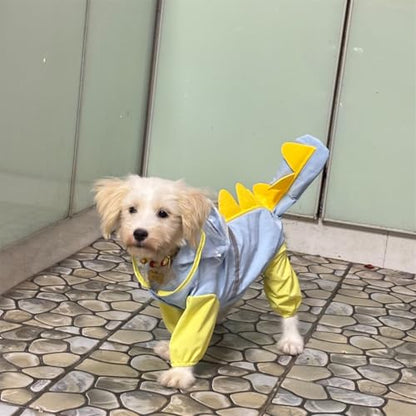 Waterproof Dog Raincoat, Dinosaur Design, Full Body Protection with Elastic Trousers, for Small Dogs (Blue, Small) - color: Blue, size: Small