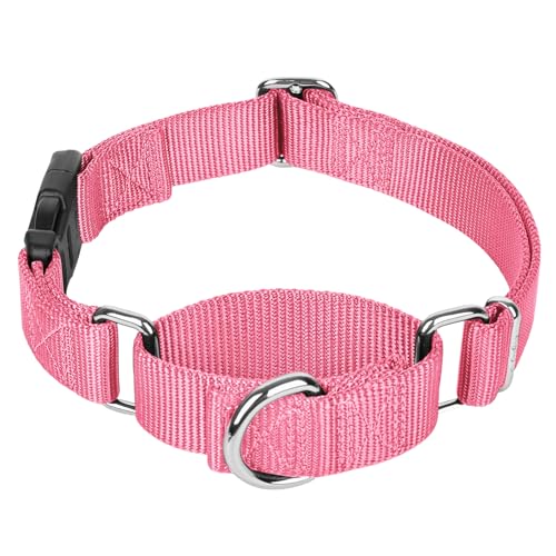Martingale Collar for Dogs with Quick Release Buckle, Heavy-Duty Solid Color Nylon Training Collars - Adjustable No-Slip Design for Medium & Large Dog - color: Baby Pink, size: M【15—17.75in】