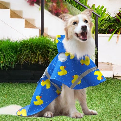 NACOCO Large Dog Raincoat Adjustable-Pet Rubber Ducks Yellow Water Proof Clothes Lightweight Rain Jacket Poncho Hoodies with Strip Reflective Blue (Blue M, Yellow Duck) - color: Blue Duck, size: Medium (Pack of 1)