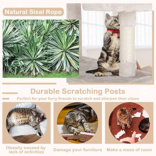 Go Pet Club 70'' Tall Multi-Level Cat Tree with Scratching Post, Condo, Platform, Tower for Indoor Medium Cats - color: Beige
