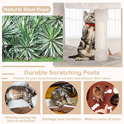 Go Pet Club 70'' Tall Multi-Level Cat Tree with Scratching Post, Condo, Platform, Tower for Indoor Medium Cats - color: Beige