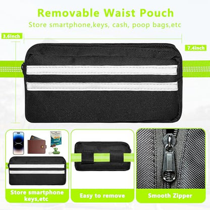 Hands Free Dog Leash with Zipper Pouch, Running Waist Leash for Dog Walking, Adjustable Waist Belt for Large Dogs, Reflective Bungee Design with Two Handle for Hiking, Training, Neon Green - color: Neon Green