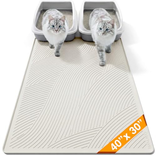 Cat Litter Box Mat - XL Extra Large Size 40 x 30 in, Water Proof, Kitty Litter Trapping Mat, Easy to Clean, Scatter Control, Odorless, Pet Supplies for Indoor Cats, Beige Gray - color: Beige Gray, size: 40"L x 30"W