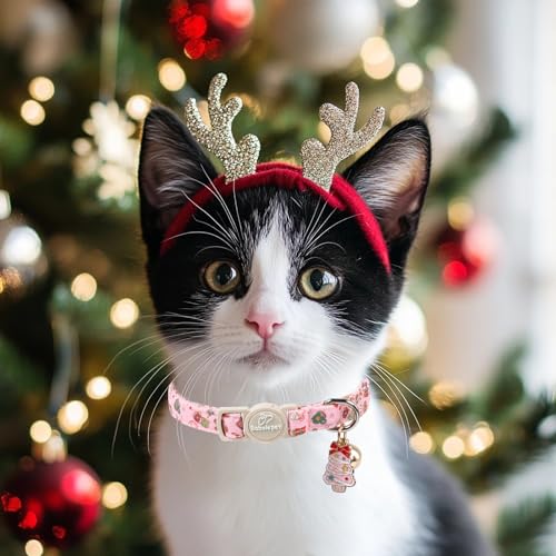 2 Pack Christmas Cat Collars - Breakaway Cat Collar with Bell, Pink and Green Christmas Tree Pendant, Winter Adjustable Kitten Collars for Girl Boy Cats, Cozy Christmas - color: Cozy Christmas