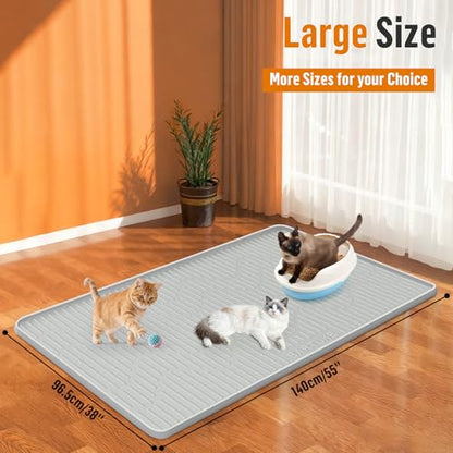 Silicone Cat Litter Mat, 55" x 38" Extra Large Cat Litter Box Mat Litter Trapping Mat for Scatter Control, Waterproof, Soft on Kitty Paws, Clean Floor (Grey) - size: 1 count (Pack of 1)