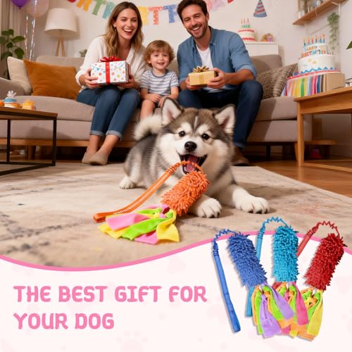 Squeaky Dog Tug Toy, Interactive Tug of War Rope Toys for Small Medium Large Dog, Soft Chenille Chewing Dog Rope Toys for Puppy Training and Play Games - color: Orange