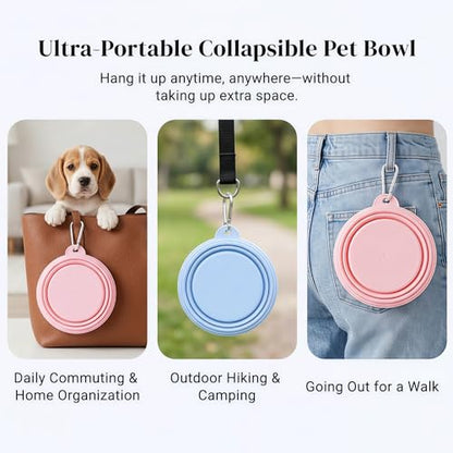Collapsible Dog Bowls 2-Pack, Portable Travel Dog Bowl with Carabiner, Food-Grade BPA-Free Silicone Pet Food & Water Bowl for Dogs & Cats, Hiking Walking Camping (Pink and Blue) - color: Pink and blue