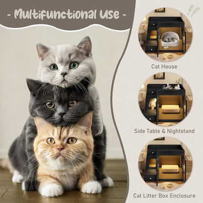 Merax Cat Litter Box Enclosure Furniture with Light,Hideaway Litter Box Furniture with 2 Storage Drawers for Living Room,Black - color: Black