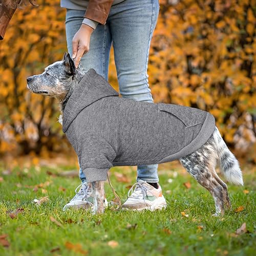 Dog Sweaters for Large Dogs,Dog Hoodie Sweater Solid Soft Brushed Fleece Pet Clothes Hoodie Sweatshirt with Pocket(Grey-XL) - color: Grey, size: X-Large