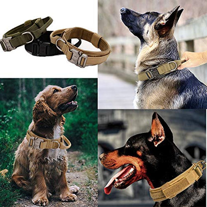 Tactical Dog Collar Adjustable Military Nylon Dog Collar with Control Handle and Heavy Duty Metal Buckle for Medium and Large Dogs (Brown,XL) - color: Brown, size: X-large (Pack of 1)