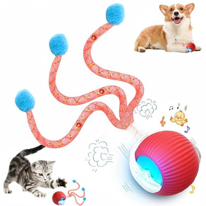 Speed 2.0 Tail Interactive Cat Toys for Indoor Cats, Chirping & Motion Activate Cat Toy, Smart Kitten Rolling Ball Moving Ball Toys, Rechargeable Dog Cat Bal l for Enrichment Exercise (New Red) - color: New Red
