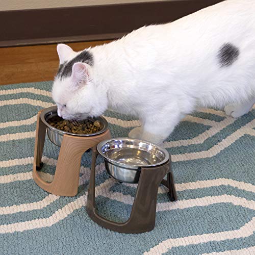 SportPet Food Bowls_Raised Stainless Steel Bowl_Gravity Feeder and Waterer,Brown - color: Brown