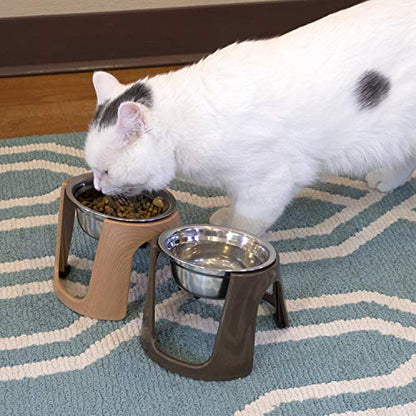 SportPet Food Bowls_Raised Stainless Steel Bowl_Gravity Feeder and Waterer,Brown - color: Brown
