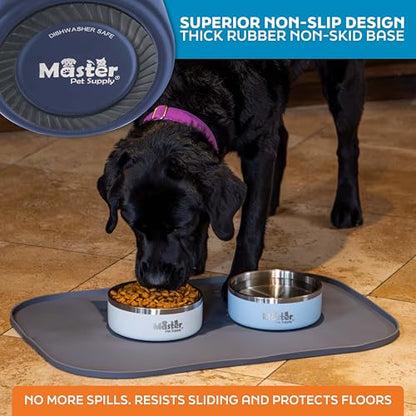 Master Pet Supply Stainless Steel Dog Bowls - 25 oz, Heavy Duty - Navy Blue, Double Wall Extra-Thick Insulated, Non-Slip Pet Water Bowl for Dogs, Cats & Pets, Anti Rust Metal, Dish Washer Safe - color: Navy Blue, size: 3 Cups (25 oz)