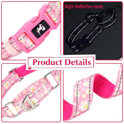 Pink Daisy Martingale Dog Collars for Dogs, Reflective Nylon Dog Collar with Buckle Adjustable Training, Walking, Hunting No Slip Dog Collar (Small, Daisy) - color: 1, size: S