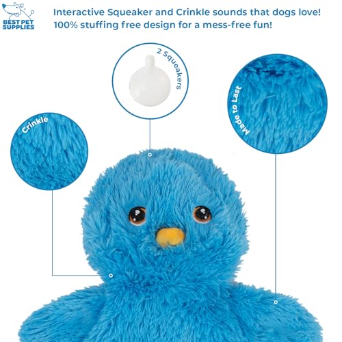 Best Pet Supplies Interactive Squeaky Dog Chew Toy, Ideal Dog Toys for Chewers, Small, Medium & Large Dogs, and Fetch Lovers - Crinkle Chicken (Blue), Large - color: Crinkle Chicken (Blue), size: Large