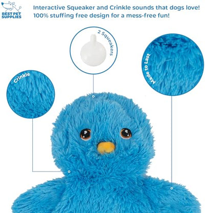 Best Pet Supplies Interactive Squeaky Dog Chew Toy, Ideal Dog Toys for Chewers, Small, Medium & Large Dogs, and Fetch Lovers - Crinkle Chicken (Blue), Large - color: Crinkle Chicken (Blue), size: Large
