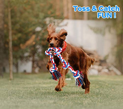Bmag Dog Rope Toys for Aggressive Chewers, Interactive Heavy Duty Dog Toys for Medium Large Dogs, Tough Twisted Rope Toy with 5 Knots (Red) - color: Red