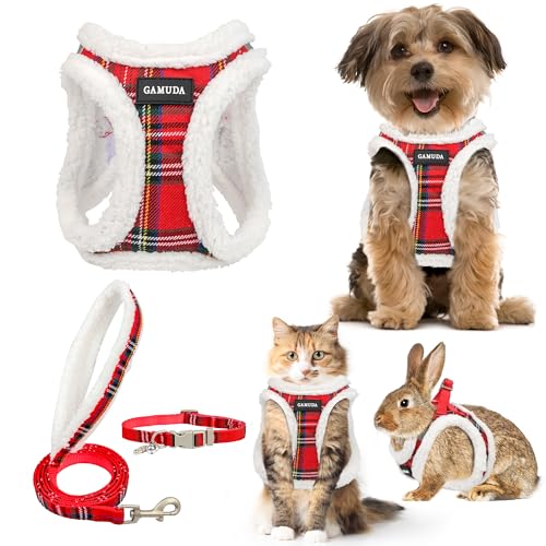 Small Dog Harness Collar and Leash Set, Step in No Chock No Pull Soft Mesh Adjustable Dog Vest Harnesses Plaid Reflective for Dogs Puppy Cats Kitten Rabbit (Warm Red, XXS) - color: Warm Red, size: XXS