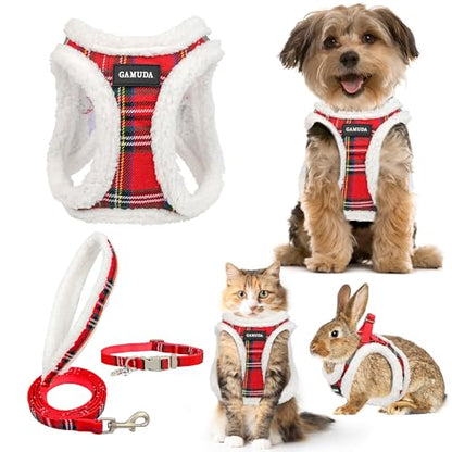 Small Dog Harness Collar and Leash Set, Step in No Chock No Pull Soft Mesh Adjustable Dog Vest Harnesses Plaid Reflective for Dogs Puppy Cats Kitten Rabbit (Warm Red, XXS) - color: Warm Red, size: XXS