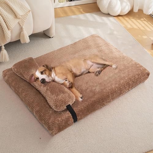 Orthopedic Dog Bed with Bolster Pillow, Soft Plush Pet Bed Mat Non-Slip Bottom, Washable Pet Bed Mattress for Crate Kennel Suitable for Pets Up to 10 lbs, Brown 19.6x15.7x2 in - color: Brown, size: 19.6x15.7x2 in