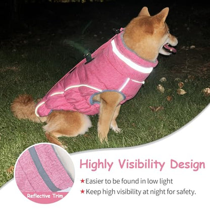 Dog Coat, Reflective Dog Jacket Waterproof Windproof Puppy Cold Weather Coats with Harness Built in, Winter Extra Warm Pet Coat Fleece Vest for Small Large Pets and Puppy(Pink, Medium) - color: Pink, size: Medium
