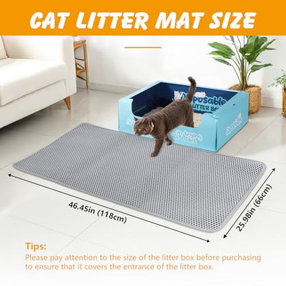 ondware Large Cat Litter Mat, 46x26 Inch Double Layer Litters Box Mat, Waterproof Cat Mat for Litter Box(Gray) - size: 46x26 Inch