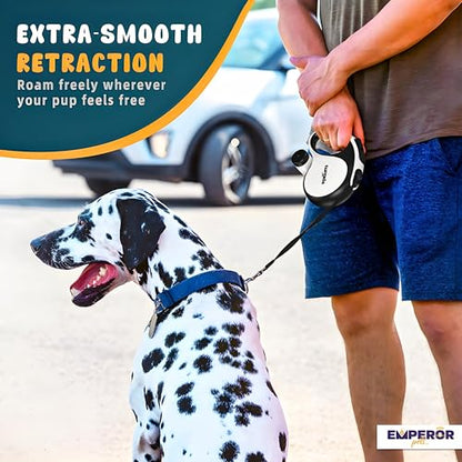 16 ft Retractable Dog Leash White - Heavy Duty Retractable Pet Leash with Anti-Slip Grip for Medium to Large Dogs up to 110 lbs -Aura BW16 - color: White, size: 16 ft