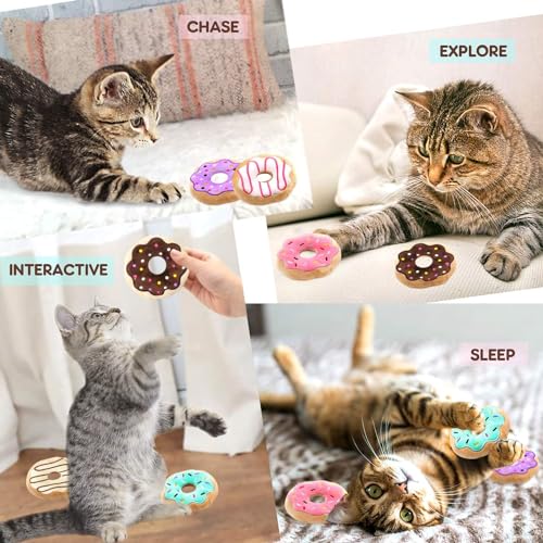 CiyvoLyeen 6 Pack Donut Cat Catnip Toys Kitten Chew Knickknack Sprinkles Interactive Pillows Teeth Grinding Catmint Plush Plaything Kitty Birthday Ideas Supplies 4 Inches - color: Donut - 6Pcs