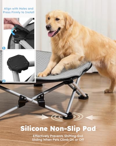 Pecute Elevated Dog Bed with Cooling Blanket, Chew Proof Outdoor Pet Cot for Large Dogs, Tool-Free Assembly & 360° Breathable Mesh for Summer Camping, Orthopedic Joint Support, XL, 38.2×35.4×7.9" - size: XL(38.2 × 35.4 ×7.9'')