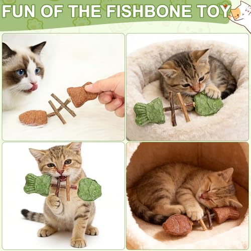 3PCS Creative Fish Bone Cat Toy,Purrident - Fix Your Cat’s Dental Health,Fishbone Shape Cat Teething,Wooden Catnip Teeth Cleaning Stick,Natural Fishbone Cat Dental Toy,Durable Feline Tooth Care Tool