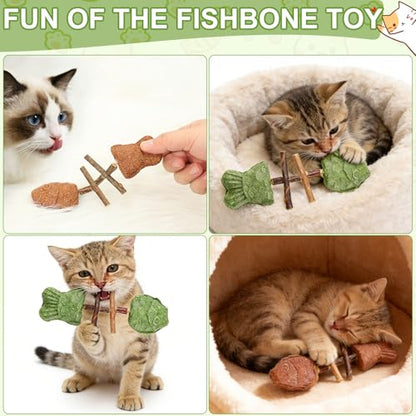 3PCS Creative Fish Bone Cat Toy,Purrident - Fix Your Cat’s Dental Health,Fishbone Shape Cat Teething,Wooden Catnip Teeth Cleaning Stick,Natural Fishbone Cat Dental Toy,Durable Feline Tooth Care Tool