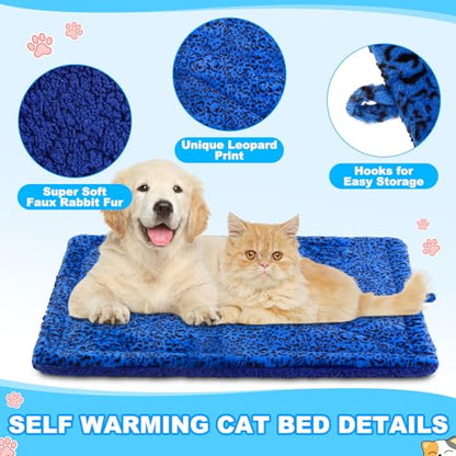 Riakrum 4 Pack Self Warming Cat Bed Mats Leopard Print Cat Dog Thermal Blanket Double Sided Self Heating Pet Pad with Storage Bags for Pet Winter Outdoor Indoor Supplies, Non Electric(XL) - size: XL