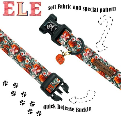 Elegant little tail Halloween Dog Collar, Pumpkin with Flower Print Fall Pet Collars Cotton Soft Sturdy Puppy Collars Holiday Female Adjustable Collar for X-Small Puppy - color: Fall-3D Pumpkin, size: X-Small (Pack of 1)