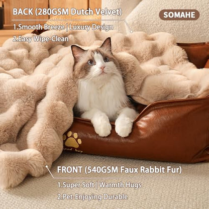 Pet Blanket, Reversible Sherpa & Bubble Fleece Pet Throw, Ultra-Soft Plush for Cats & Small Dogs, Machine Washable, Anti-Static, Warm & Cozy,28"×22" Inch Coffee - color: Coffee, size: 28"L x 22"W Inches