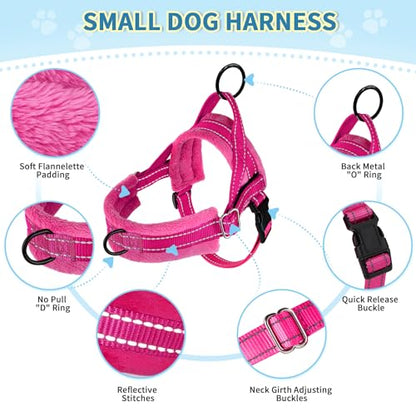 SlowTon No Pull Small Dog Harness and Leash Set, Puppy Soft Vest Harness Neck & Chest Adjustable, Reflective Lightweight Harness & Anti-Twist Pet Lead Combo for Small Medium Dogs (Fuchsia, S) - color: A-Fuchsia - With Front Clip, size: Small