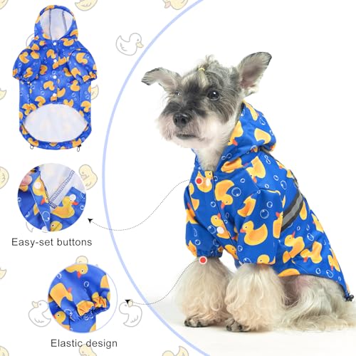 BEAUTYZOO Dog Raincoat Hooded with Harness Built-in, Waterproof Jacket Poncho for Small, Medium, Large Dogs, Girls and Boys, Yellow Duck, Winter Rainy Snowy Days - color: Duck Blue, size: M(Back 15", Chest 22.5", Neck 16")