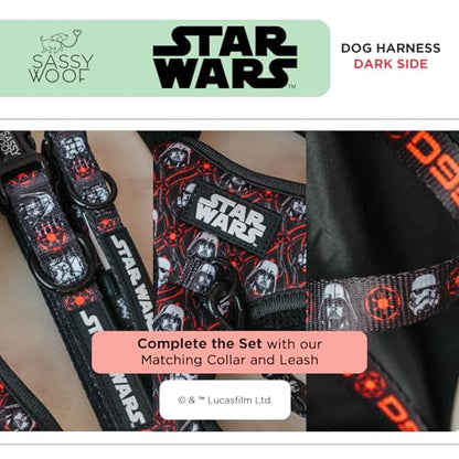 Sassy Woof Dog Adjustable Harness - Star Wars™ The Dark Side - L, Breathable Mesh, No Pull Design with Two D-Rings, Patented Design, Perfect for Small Dogs and Puppies - size: Large, style: Harness